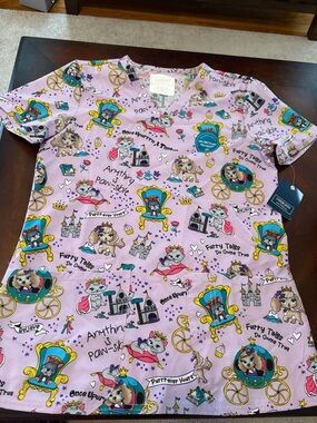 Cherokee Lavender Pink Princess Paw-sible Print Scrub Top